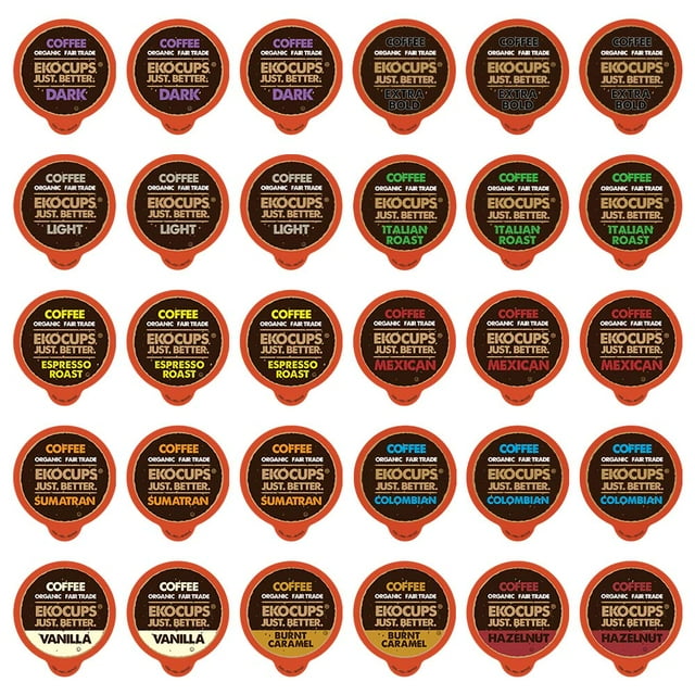 EKOCUPS Organic & TWE5&nbsp;Fair Trade Gourmet Hot or Iced Coffee Single Serve Cups for Keurig K Cup Brewer Variety Pack Sampler, 30 Count