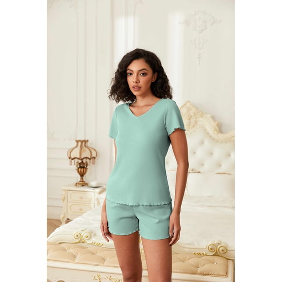 EKOUAER 2 Piece Lounge Set Ribbed Knit Loungewear Sleeveless Tank Plus Sizes Sleepwear Short Set