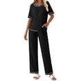 thumbnail image 1 of EKOUAER Cotton Pajamas Sets for Women Soft Contrast Piping Lounge Set 2 Piece Short Sleeve Pj Set with Pockets, 1 of 6