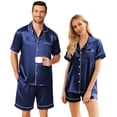 thumbnail image 1 of EKOUAER Couple Matching Pajamas Set Silk Satin Pjs Short Sleeve Sleepwear 2 Piece Button Down Lounge Set, 1 of 6