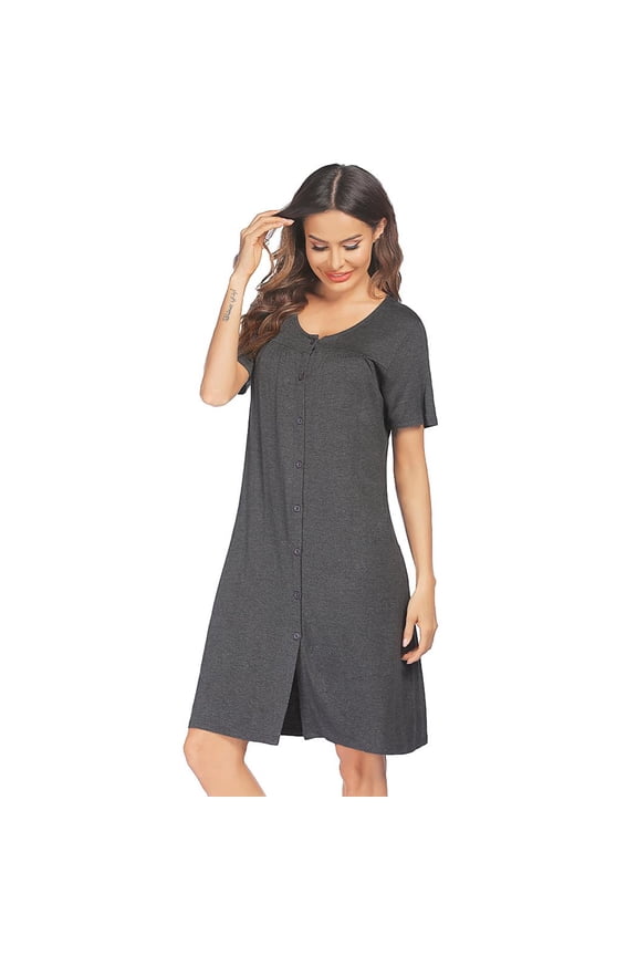 House Dresses for Women Button Down Nightgowns Short Sleeve Pleated Snap Front Mumu Dress