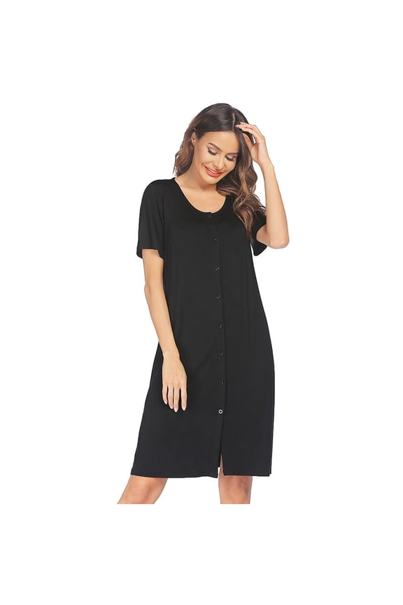 House Dresses for Women Button Down Nightgowns Short Sleeve Pleated Snap Front Mumu Dress