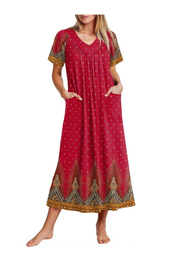 Long Nightgowns for Women Short Sleeve House Dress with Pockets Mumu Dress