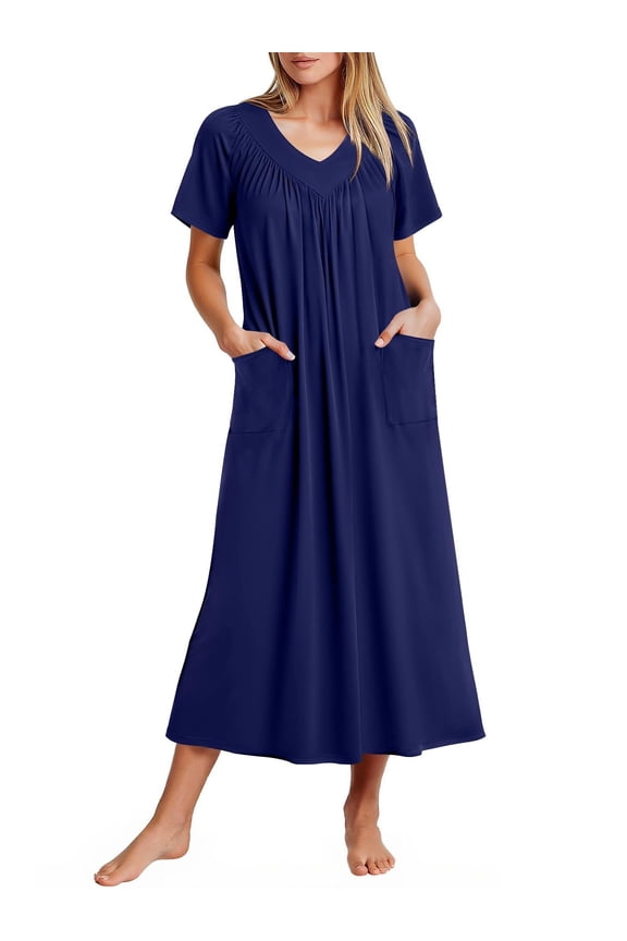 Long Nightgowns for Women Short Sleeve House Dress with Pockets Mumu Dress