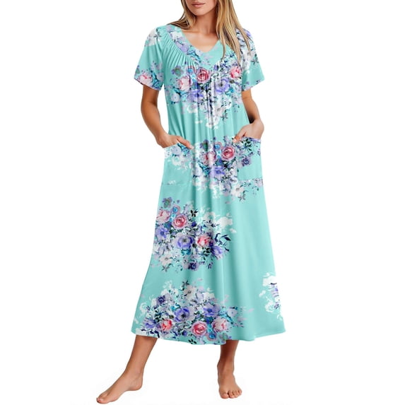 EKOUAER Long Nightgowns for Women Short Sleeve House Dress with Pockets Mumu Dress