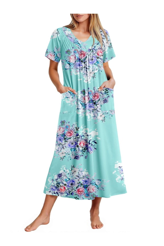 Long Nightgowns for Women Short Sleeve House Dress with Pockets Mumu Dress