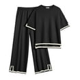 thumbnail image 1 of EKOUAER Lounge Set for Women Travel Outfits 2 Piece Sets Short Sleeve Sweater Top Wide Leg Long Pants Loungewear, 1 of 5