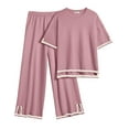thumbnail image 1 of EKOUAER Lounge Set for Women Travel Outfits 2 Piece Sets Short Sleeve Sweater Top Wide Leg Long Pants Loungewear, 1 of 8