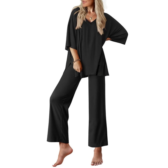 EKOUAER Lounge Sets for Women Pajamas Set Short Sleeve Tops and Long Pants Soft 2 Piece Outfits with Pockets