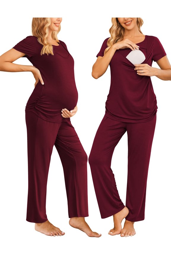Maternity Pajamas for Hospital Pregnancy Pjs Breastfeeding Set Nursing Tops and Maternity Pants