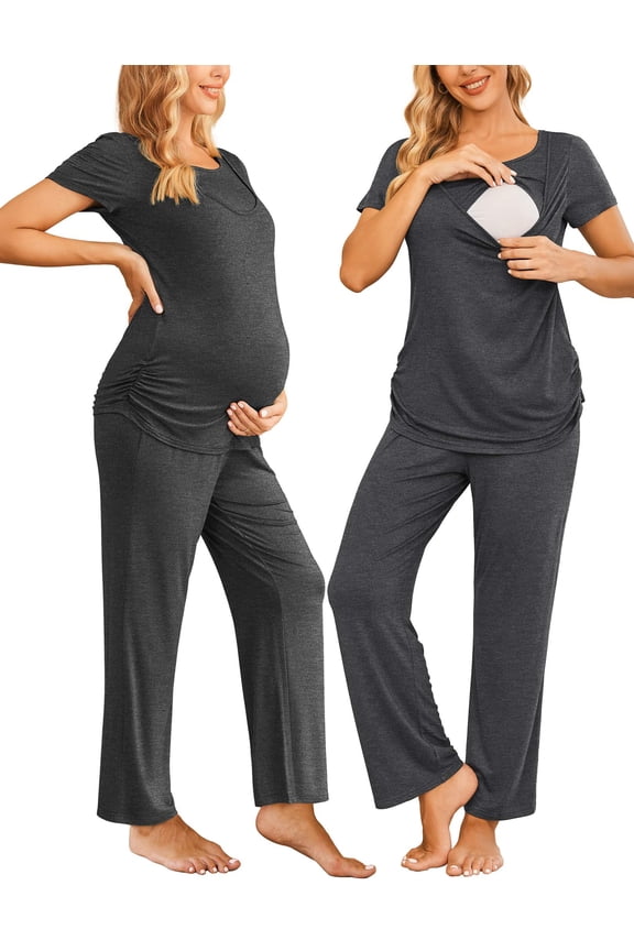 Maternity Pajamas for Hospital Pregnancy Pjs Breastfeeding Set Nursing Tops and Maternity Pants