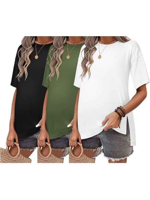 Maternity Shirts 3 Packs Short Sleeve Womens Pregnancy Tops Split Side Postpartum Blouse Clothes