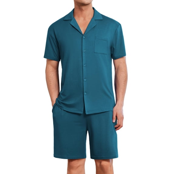 EKOUAER Mens Pajamas Set Short Sleeve Sleepwear Button Down Soft Loungewear 2 Piece Pj Shorts Sets with Pockets