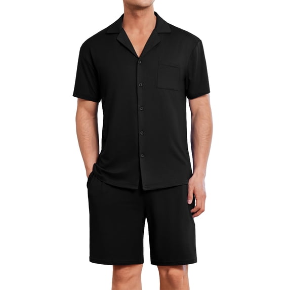 EKOUAER Mens Pajamas Set Short Sleeve Sleepwear Button Down Soft Loungewear 2 Piece Pj Shorts Sets with Pockets