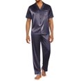thumbnail image 1 of EKOUAER Mens Satin Pajama Set Short Sleeve Sleepwear Button Down Loungewear Pjs Set with Long Pants, 1 of 6