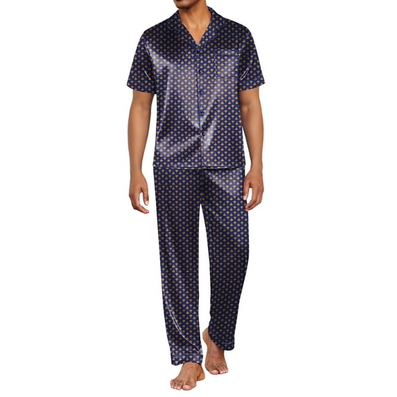 EKOUAER Mens Satin Pajama Set Short Sleeve Sleepwear Button Down Loungewear Pjs Set with Long Pants