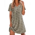 thumbnail image 1 of EKOUAER Nightgowns for Women Cotton Night Gowns Pleated Nightshirts Henley V Neck Sleepshirts Short Sleeve Sleepwear, 1 of 6
