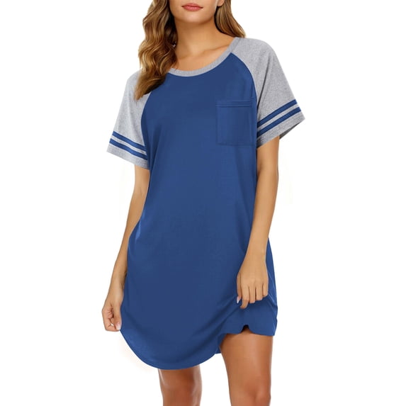EKOUAER Nightgowns for Women Short Sleeve Sleepshirts Crew Neck Nightshirts Color Block Pajamas Dress Soft Sleepwear