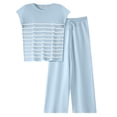 thumbnail image 1 of EKOUAER Pajama Set for Women 2 Piece Outfits Knit Sweater Sets Striped Top Wide Leg Long Pants Matching, 1 of 6