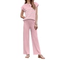 thumbnail image 1 of EKOUAER Pajama Set for Women 2 Piece Outfits Knit Sweater Sets Striped Top Wide Leg Long Pants Matching, 1 of 6