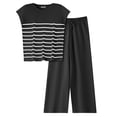 thumbnail image 1 of EKOUAER Pajama Set for Women 2 Piece Outfits Knit Sweater Sets Striped Top Wide Leg Long Pants Matching, 1 of 6