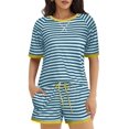 thumbnail image 1 of EKOUAER Pajamas for Women Short Sleeve Pjs Sets Crewneck Striped Tops and Shorts 2 Piece Lounge Sets with Pockets, 1 of 6