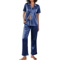 thumbnail image 1 of EKOUAER Silk Pajamas for Women Set Satin Two Piece Pjs Sets Ric Rac Trim Contrast Loungewear, 1 of 6