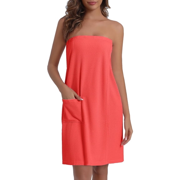 EKOUAER Waffle Robes For Women Bath Wraps Lightweight Knee Length Soft Shower Robe with Pocket