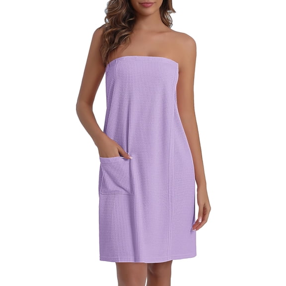 EKOUAER Waffle Robes For Women Bath Wraps Lightweight Knee Length Soft Shower Robe with Pocket