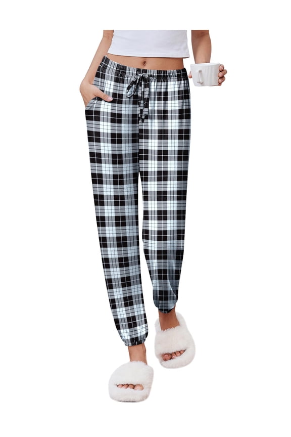 Women Pajama Pants Comfy Pj Bottom with Pockets?Stretch Plaid Sleepwear Jogger Sweatpants