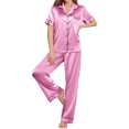 thumbnail image 1 of EKOUAER Women'S Silk Pajamas Set Button Up Satin Pjs Set Short Sleeve Button Down Pjs Pink Pj Set 2 Piece, 1 of 4