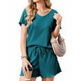 thumbnail image 1 of EKOUAER Women' Waffle Knit Short Sets V Neck 2 Piece Summer Casual Ruffled Trim Vacation Lounge Set, 1 of 6