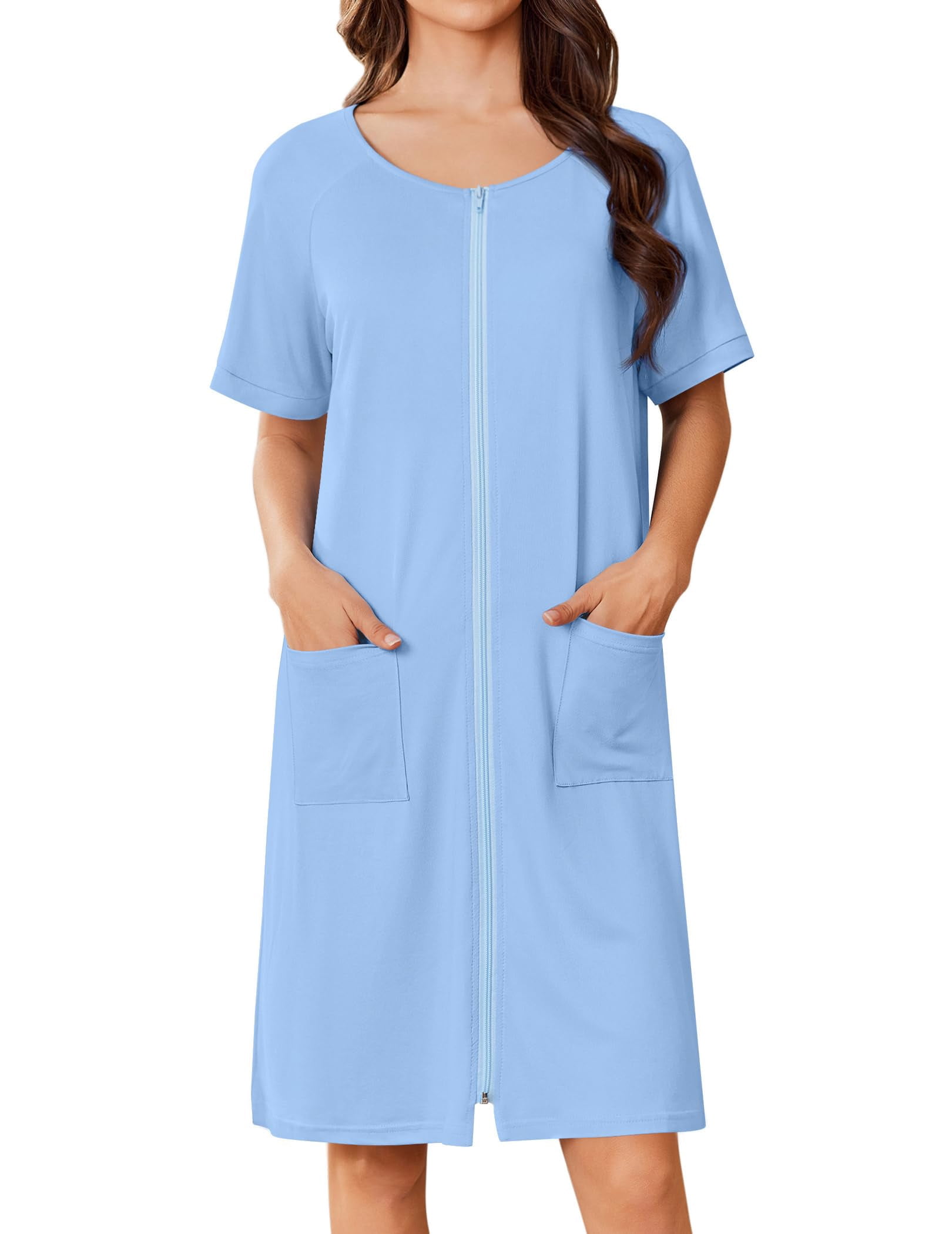 EKOUAER Women Zip Up Robe Short Bathrobe Lightweight House Coats Floral ...
