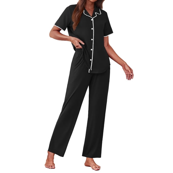 EKOUAER Women's Pajama Sets Button Down Loungewear Short Sleeve Sleepwear 2 Piece Pants Pjs Set with Pockets