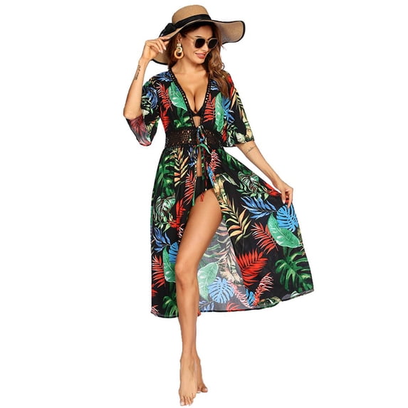 EKOUAER Women's Swimwear Cover Ups Sexy Open Front Beach Bikini Swimsuit Kimono Cardigan Cover Up Long Flowy Beachwear