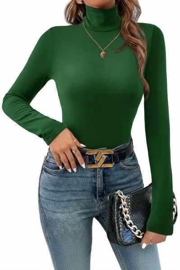 Women's Turtleneck Long Sleeve Shirts Thermal Underwear Tops Basic Slim Fit Fall Fashion Lightweight Top