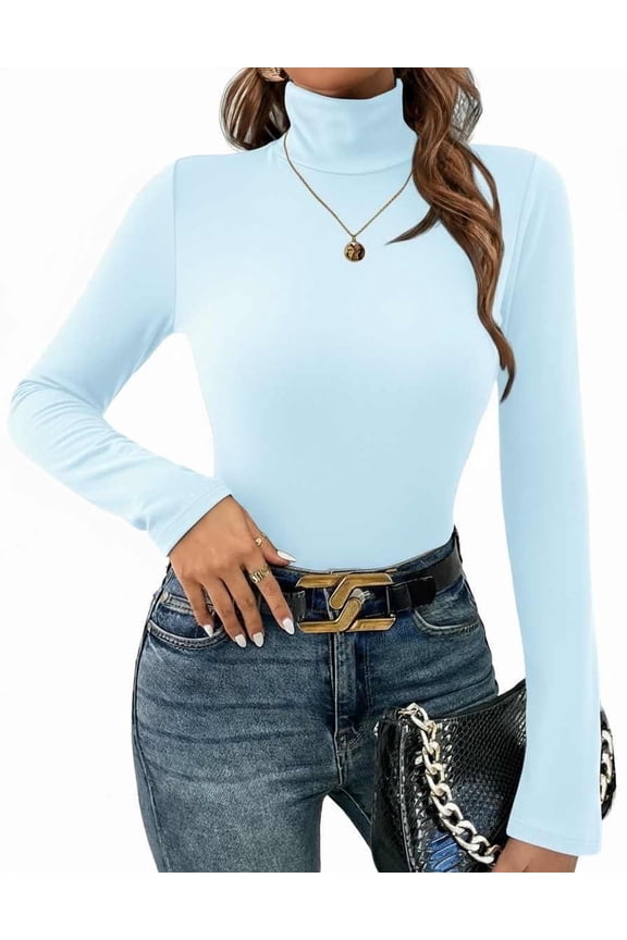 Women's Turtleneck Long Sleeve Top Slim Fit Lightweight Thermal Base Layer Shirt for Fall Winter