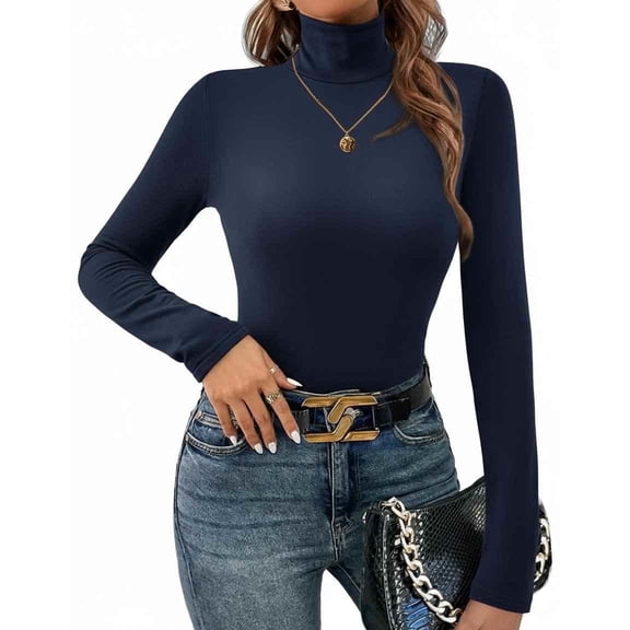 Ekouaer Women's Turtleneck Long Sleeve Top Slim Fit Lightweight Thermal Base Layer Shirt for Fall Winter