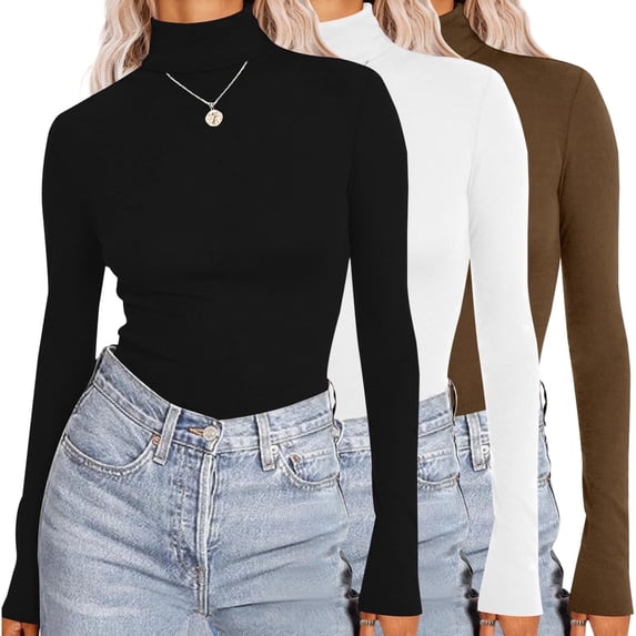 Ekouaer Turtleneck Tops for Women Long Sleeve Thermal Shirts Underwear 3 Piece