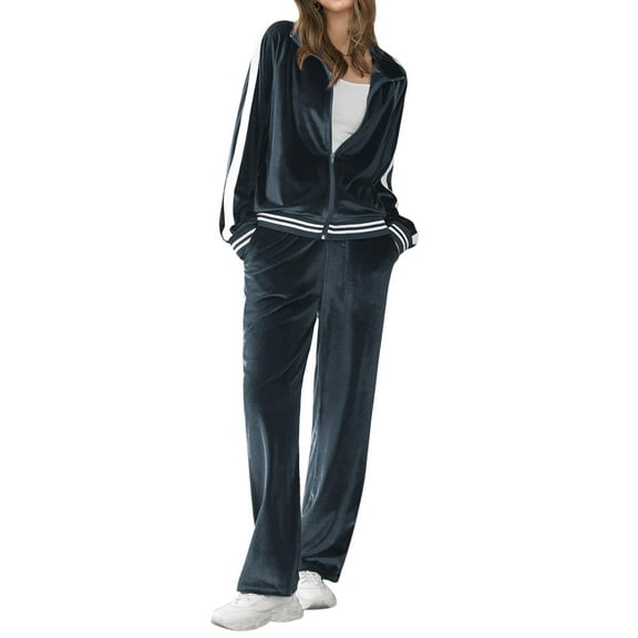 EKOUAER Women's Velvet Velor Tracksuits 2 Piece Lounge Outfits Zip Up Sweatshirt and Sweatpants with Pockets