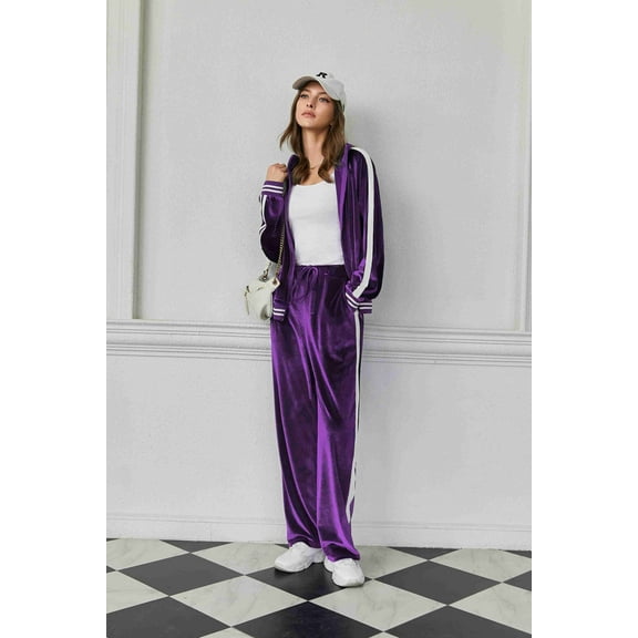 EKOUAER Women's Velvet Velor Tracksuits 2 Piece Lounge Outfits Zip Up Sweatshirt and Sweatpants with Pockets