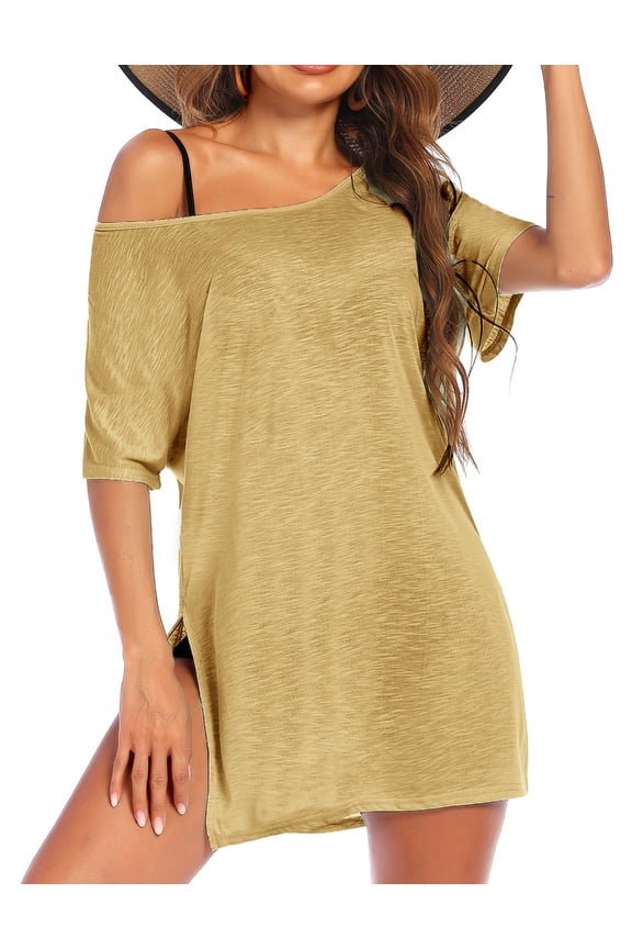 Womens Beach Coverups Short Swimwear Cover Ups Side Slit Beachwear Loose Swimsuit Cover Ups