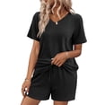 thumbnail image 1 of EKOUAER Womens Pajama Sets Short Sleeve Knit Lounge Set 2 Piece Pj Sets for Women V Neck Casual Loungewear, 1 of 6