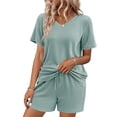 thumbnail image 1 of EKOUAER Womens Pajama Sets Short Sleeve Knit Lounge Set 2 Piece Pj Sets for Women V Neck Casual Loungewear, 1 of 6