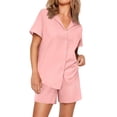 thumbnail image 1 of EKOUAER Womens Ribbed Knit Pajama Set Short Sleeve Soft Comfy Pj Set 2 Piece Lounge Set with Pockets Sleepwear, 1 of 6