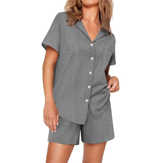 EKOUAER Womens Ribbed Knit Pajama Set Short Sleeve Soft Comfy Pj Set 2 Piece Lounge Set with Pockets Sleepwear