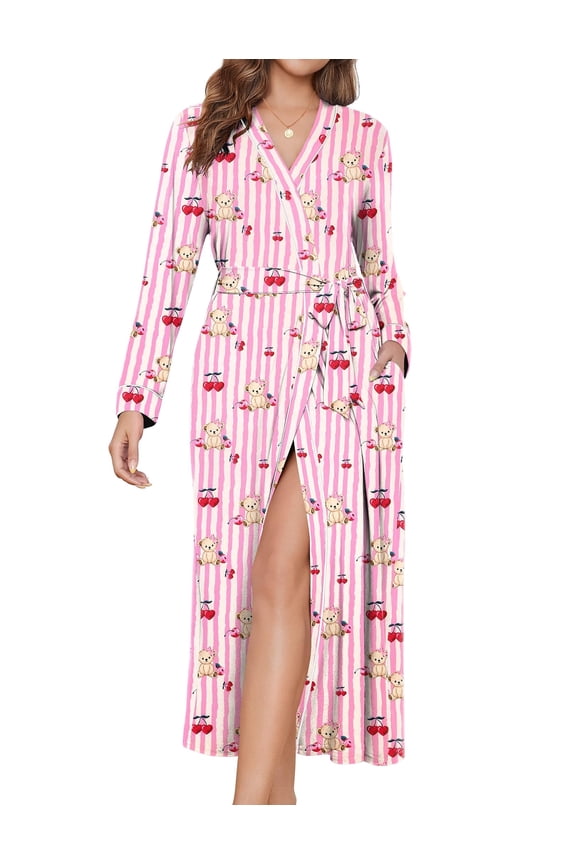 Womens Robes Lightweight Soft Knit Bathrobe Full Length Sleepwear with Pockets Ladies Loungewear
