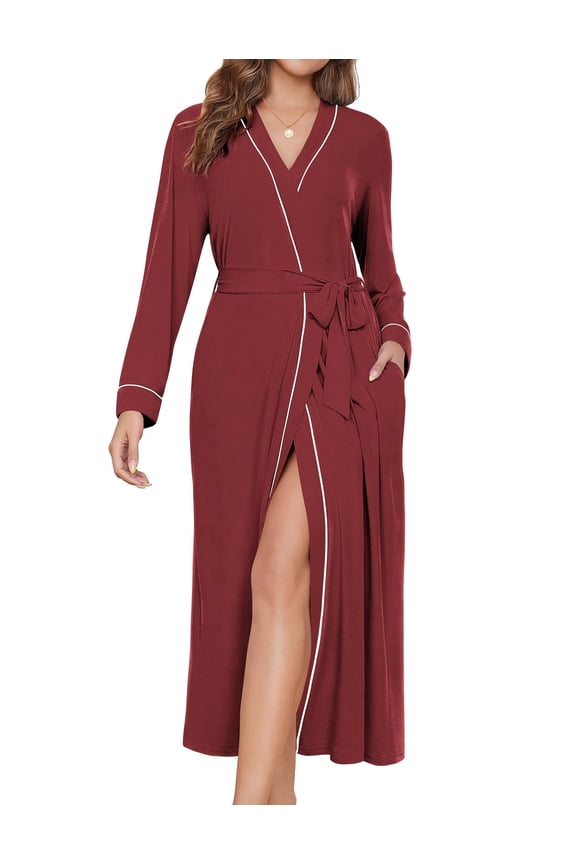 Womens Robes Lightweight Soft Knit Bathrobe Full Length Sleepwear with Pockets Ladies Loungewear