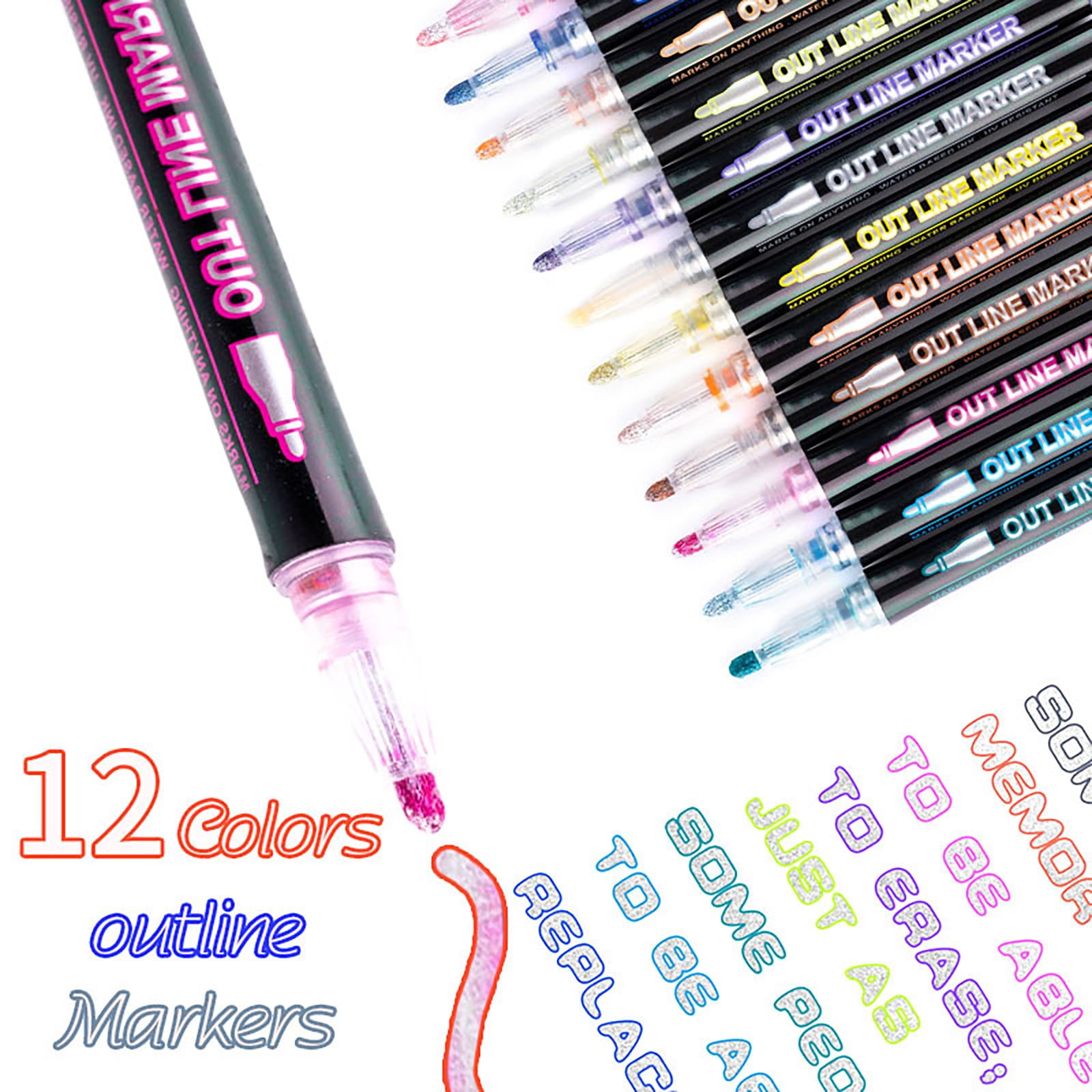 8/12 Color Double Lines Contour Colored Paint Marker Set Outline Metallic Markers  For Scrapbooking Bullet Diary Poster Gift Card - Art Markers - AliExpress
