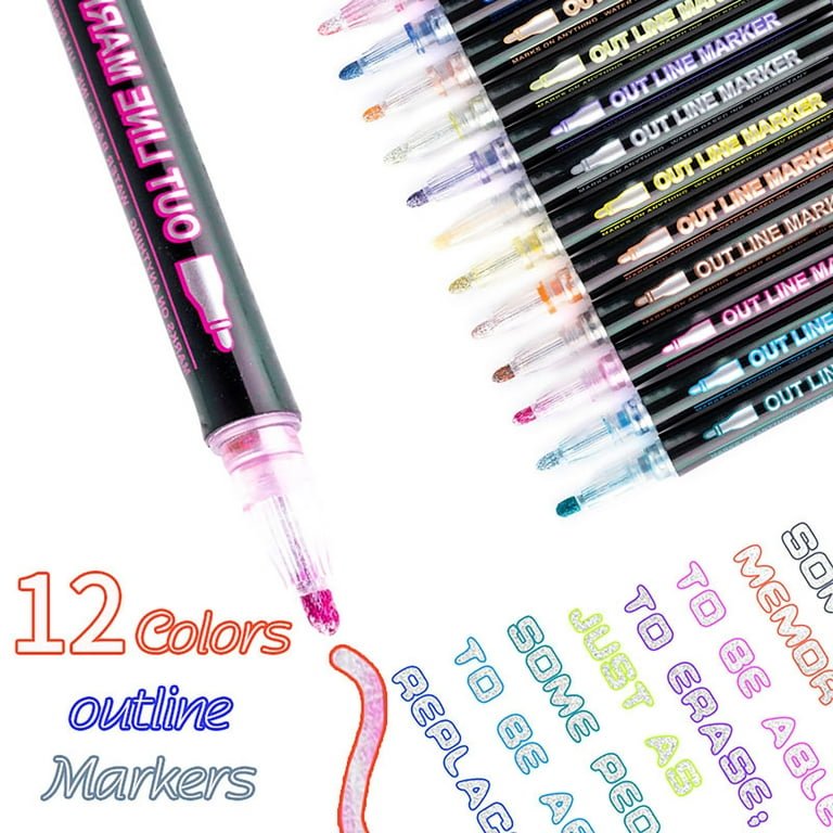 EKOUSN Black and Friday Deals Outline Markers 12 Color For Doodle Marker  Outline Markers Glitter Double Line Pens Set For Gifts Greeting Cards  Writing